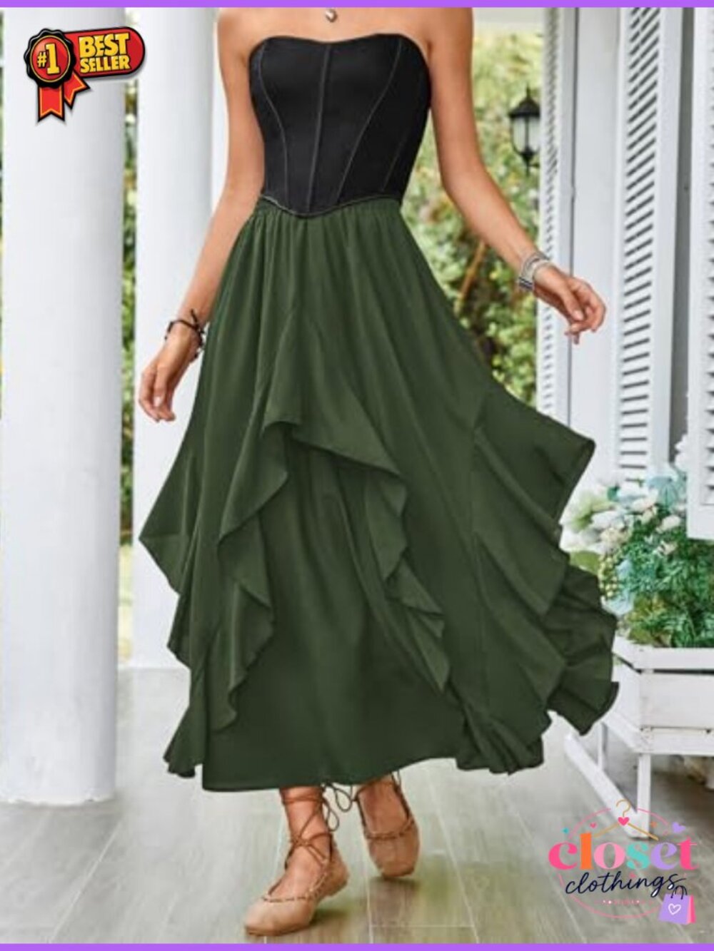 Ruffled Flowy Renaissance Maxi Skirt Women A-Line Double-Layered Pockets - Picture 2 of 6